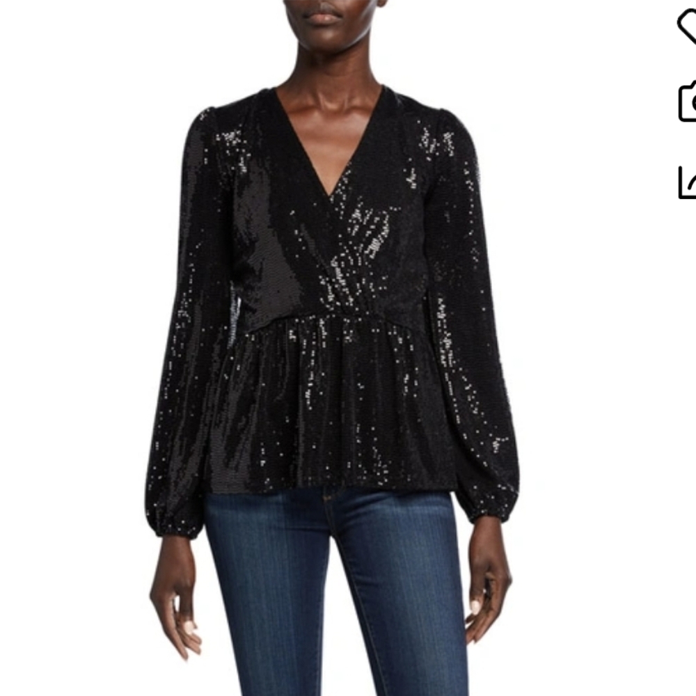 MICHAEL Michael Kors Sequin Mirror Dot Crossover Blouson-Sleeve Peplum Top